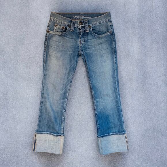 Vintage Y2K Guess Premium Low Rise Studded Cuffed Jeans Size 27 - Picture 1 of 8
